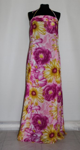 Rochie maxi flori uriase roz si galbene anii '80