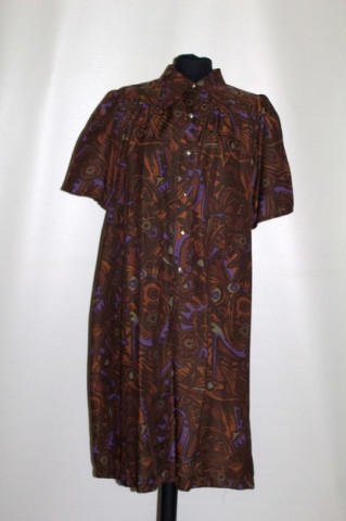 Rochie print abstract maro și violet anii 70