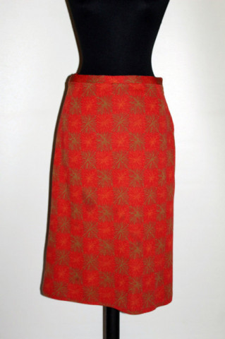 Fustă portocalie model geometric kaki anii 60