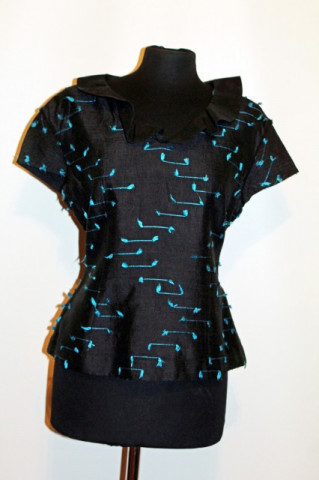 Bluza ornamente turcoaz in relief repro anii '50