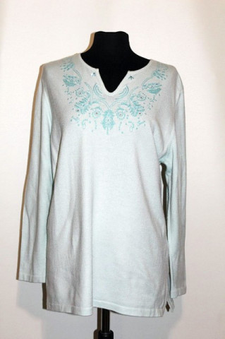 Pulover retro bleu broderie anii '90
