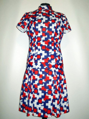 Rochie vintage mod print rosu cu albastru anii '60