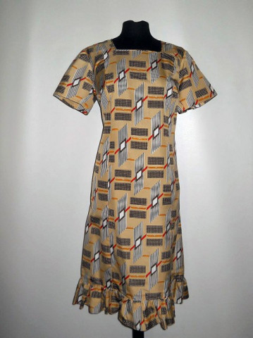 Rochie bej print geometric anii '60