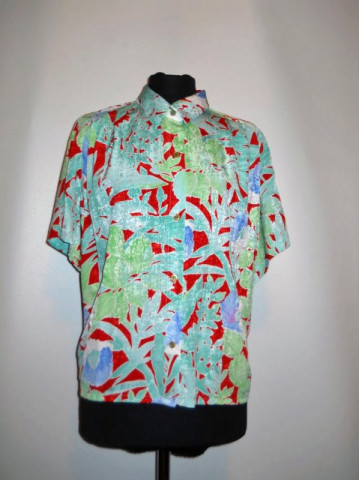 Camasa retro print vegetal rosu si verde anii '80