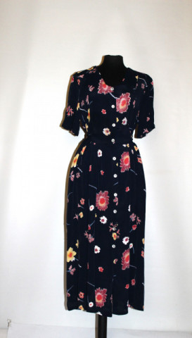 Rochie bleumarin print floral anii 90
