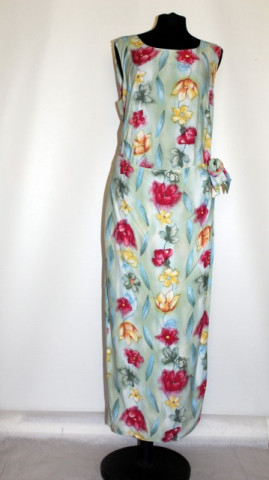 Rochie maxi flori pe fond verde apa anii '80