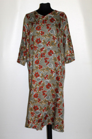 Rochie print floral cărămiziu pe fond kaki anii 70