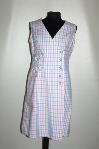 Rochie vintage carouri roz și bleu anii 60