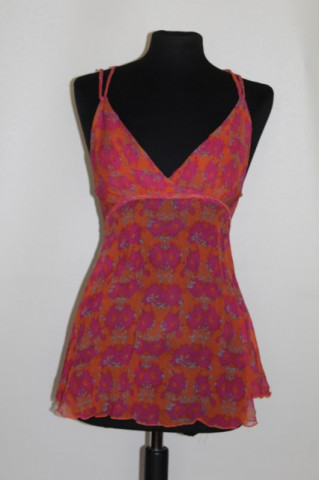 Bluza flori roz pe fond portocaliu anii repro anii '70