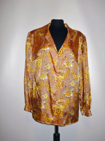 Bluza vintage print vegetal galben si maro cafea cu lapte anii '60