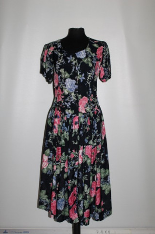 Rochie print trandafiri pe fond negru anii '80