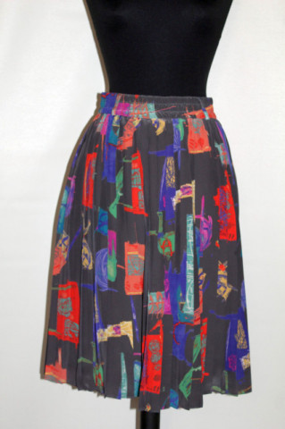 Fustă plisată retro print abstract anii 80