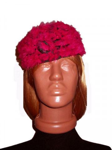 Palarie vintage cu ornamente din voal fucsia anii '30 - '40
