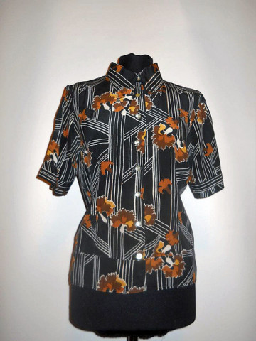 Camasa vintage matase naturala print garoafe anii '40