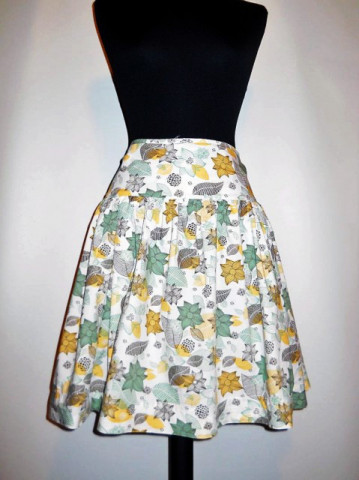 Fusta print floral verde si galben repro anii '60