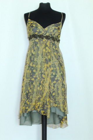 Rochie print vegetal stilizat mustar anii '90