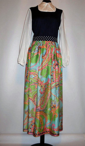 Rochie cu print vegetal in tonuri pastel anii '70