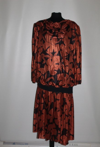 Rochie retro print vegetal maro anii '80