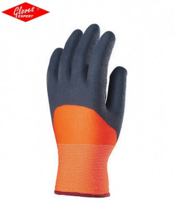Mănuşi de bază poliester tricotate, de culoare fluo oranj, rezistente la uzură