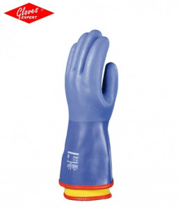 Manusi protectie bumbac imersat in PVC albastru, antiderapant