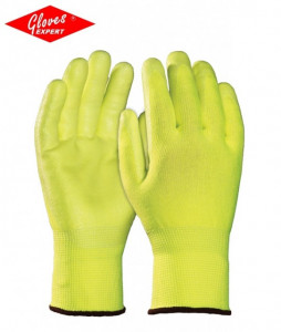 Mănuşi de bază HDPE galben fluo tricotate, rezistente la tăiere