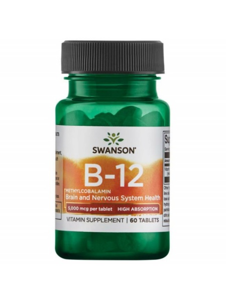 Vitamina B-12 Methylcobalamin High Absorbtion- Vitamina B- 12 Metilcobalamina 5000 mcg 60 Tablete Sublinguale Swanson