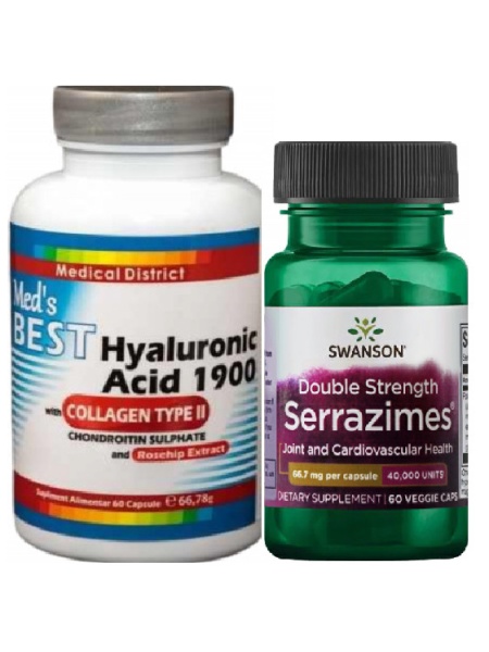 Pachet Best Hialuronic Acid 1900 cu Colagen de tip II si Condroitina si Serrazimes Gonartroza Coxartroza Hernie Disc