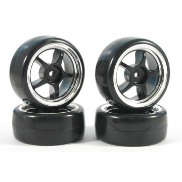 Roti Fastrax Drift Slick cu jante negre cromate set 4