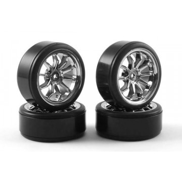 Set roti drift pentru automodele 1/10- Anvelope drift pre-montate pe jante cromate cu spite-set 4 buc