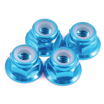 Set piulite roti M4 Fastrax din aluminiu, cu flansa si autoblocare Bleu