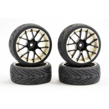 Roti touring 1/10 Fastrax montate pe jante albe cu spite negre ,set 4 buc