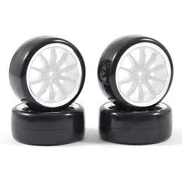 Set roti drift automodele - Anvelope drift jante albe cu 10 spite
