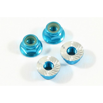 Set piulite roti tip M4 Fastrax din aluminiu, cu flansa si autoblocare T1 turcoaz