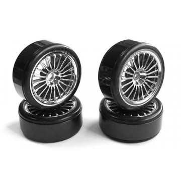 Set roti drift pentru automodele 1/10- Anvelope drift pre-montate pe jante cromate cu 20 spite-set 4 buc