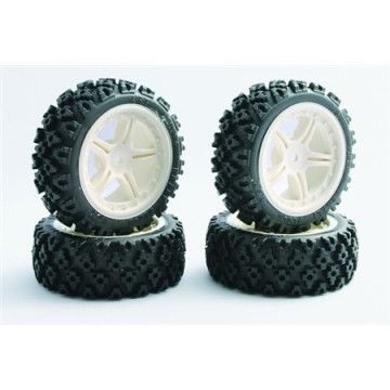 Set roti pentru automodele on-road -Anvelope Rally Block montate pe jante albe cu spite-set 4 buc