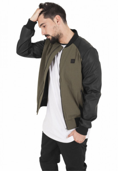 Cotton Bomber Leather Imitation Sleeve Jacket