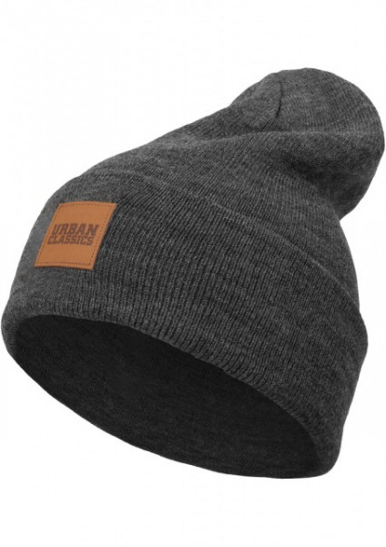 LEATHERPATCH LONG BEANIE CHARCOAL ONE SIZE