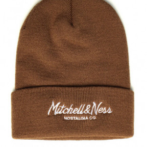 Mitchell & Ness Branded Pinscript Cuff Knit Beanie tan