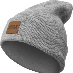 LEATHERPATCH LONG BEANIE GREY ONE SIZE