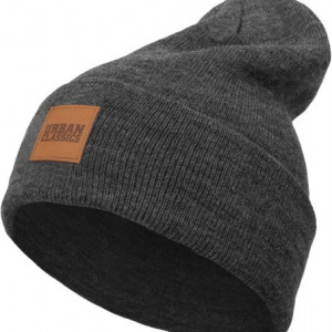 LEATHERPATCH LONG BEANIE CHARCOAL ONE SIZE