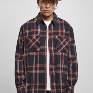 Heavy Long Oversized Checked Shirt navy/orange 3XL