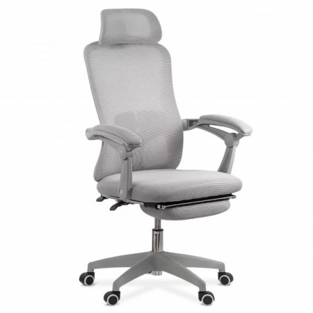 Scaun de birou din mesh, cu cu tetiera si suport picioare, Gri, model OFF430