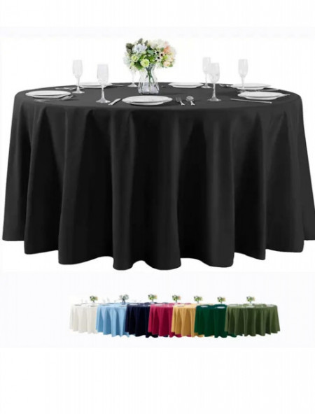 Fata de masa rotunda, din satin, pentru mese de 180cm, model GLM9 Negru