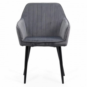 Scaun dinning tapitat catifea, picioare metalice negre, Buc259 Gri