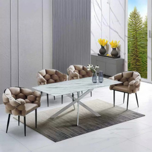 Scaun modern din catifea cu cadru metalic BUC256 BEJ