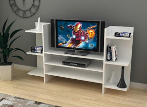 Comoda TV cu rafturi bilaterale, Mesteacan, model 6033