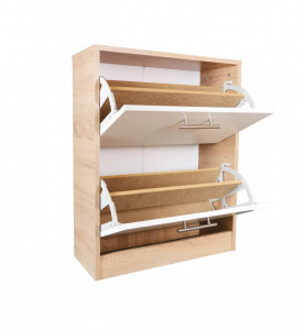 Pantofar Ancona cu doua sertare, stejar alb si alb, 63x24x81.5 cm