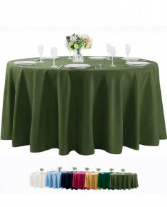 Fata de masa rotunda, din satin, pentru mese de 180cm, model GLM7 Verde deschis