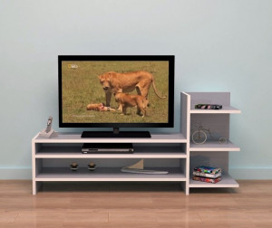 Comoda TV cu rafturi pe o laterala, Mesteacan, model 6030