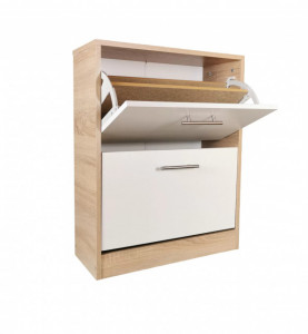 Pantofar Molino cu doua usi, stejar alb si alb, 63x24x81.5 cm
